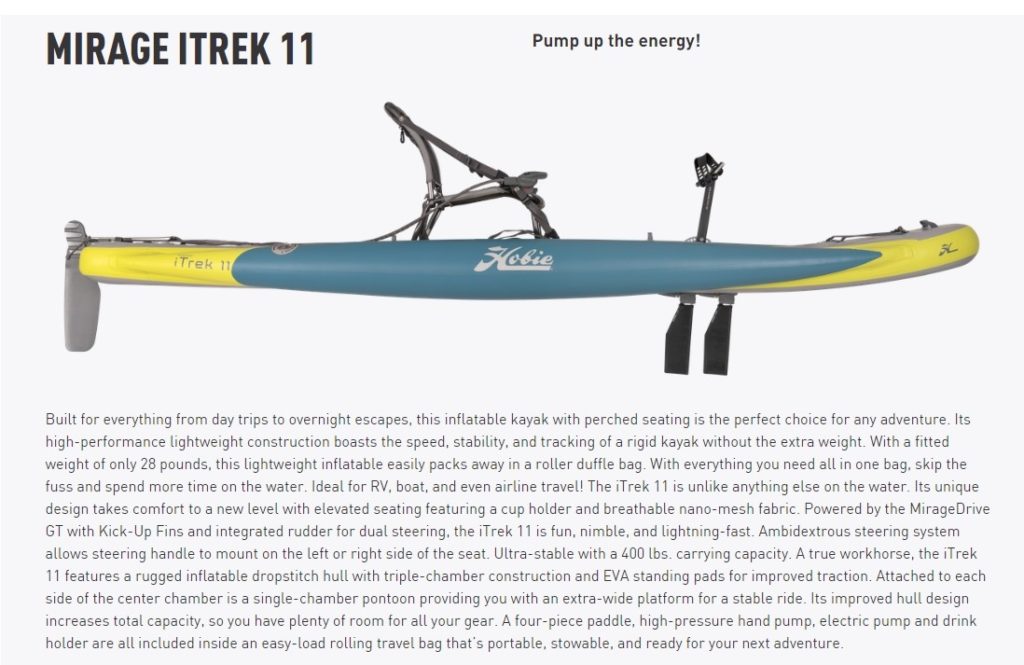 Hobie iTrek11 Inflatable Kayak for Sale